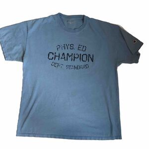 Champion Physical Ed Dept Standard Heavy Cotton Tee T Shirt Men Sz XL Blue Logo